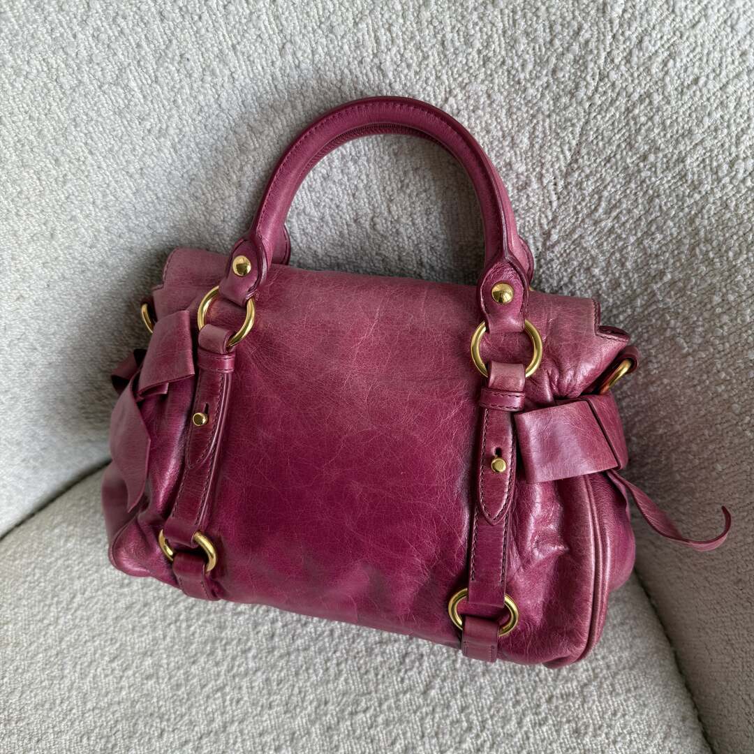 🔥 Authentic Miu Miu Mini Vitello Lux Pink Leather Handbag Pre-owned 🔥