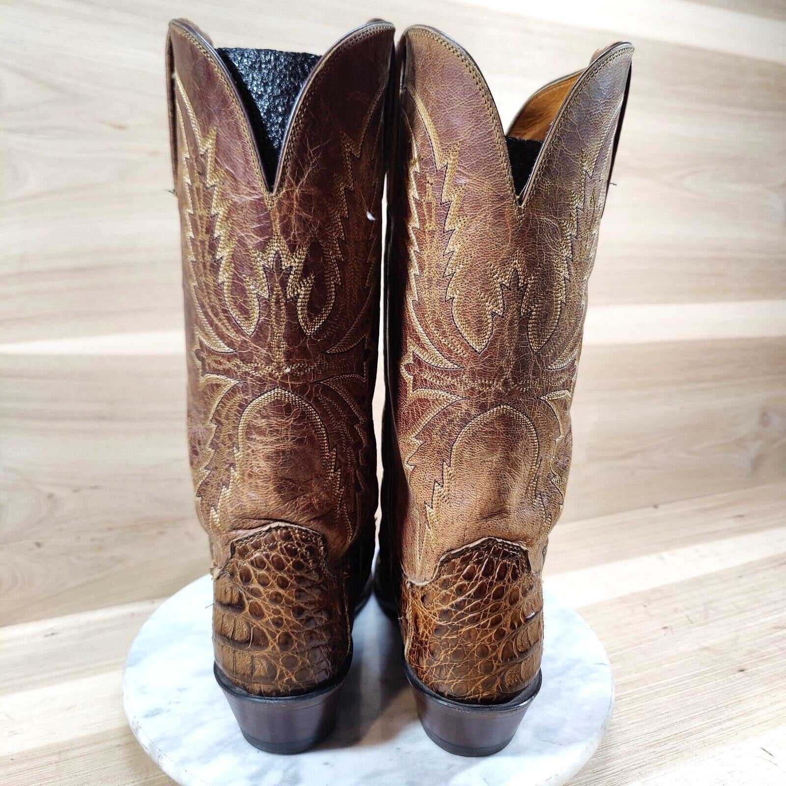 Lucchese 1883 Caiman Tail Western Boots Women 8.5 B Brown Cowboy Exotic