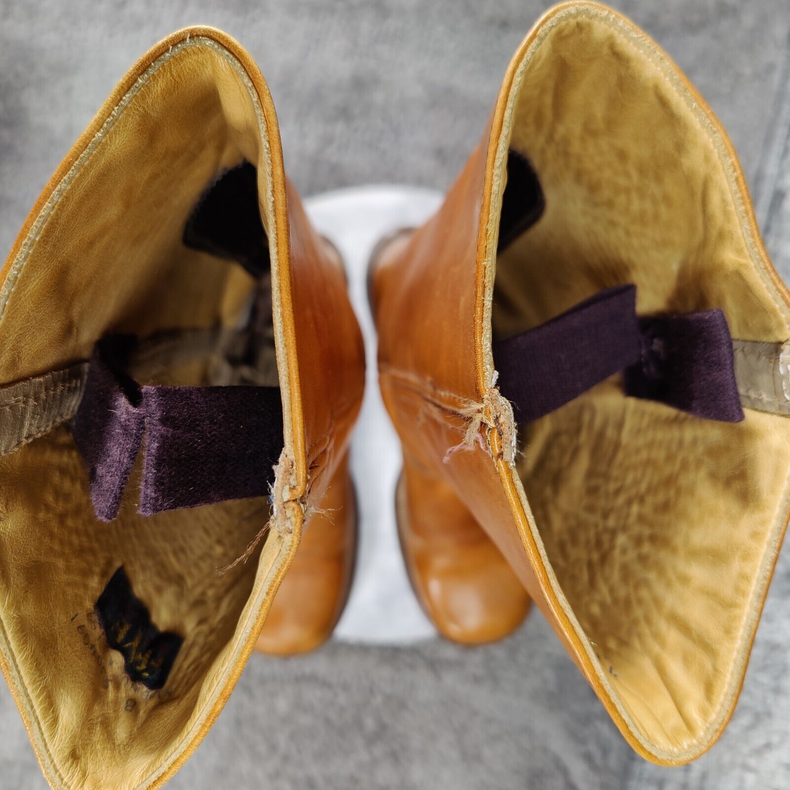 Vtg 60s 70s Frye Campus Boots Womens 7 Orange Tan Square Toe Black Label