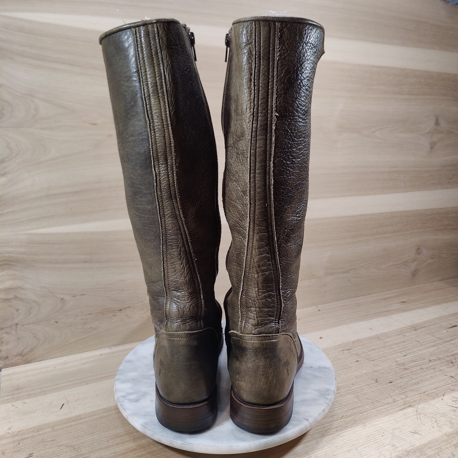 Vintage Frye Vienna Tall Lace Up Boots Women 9.5 M Green Combat Knee High