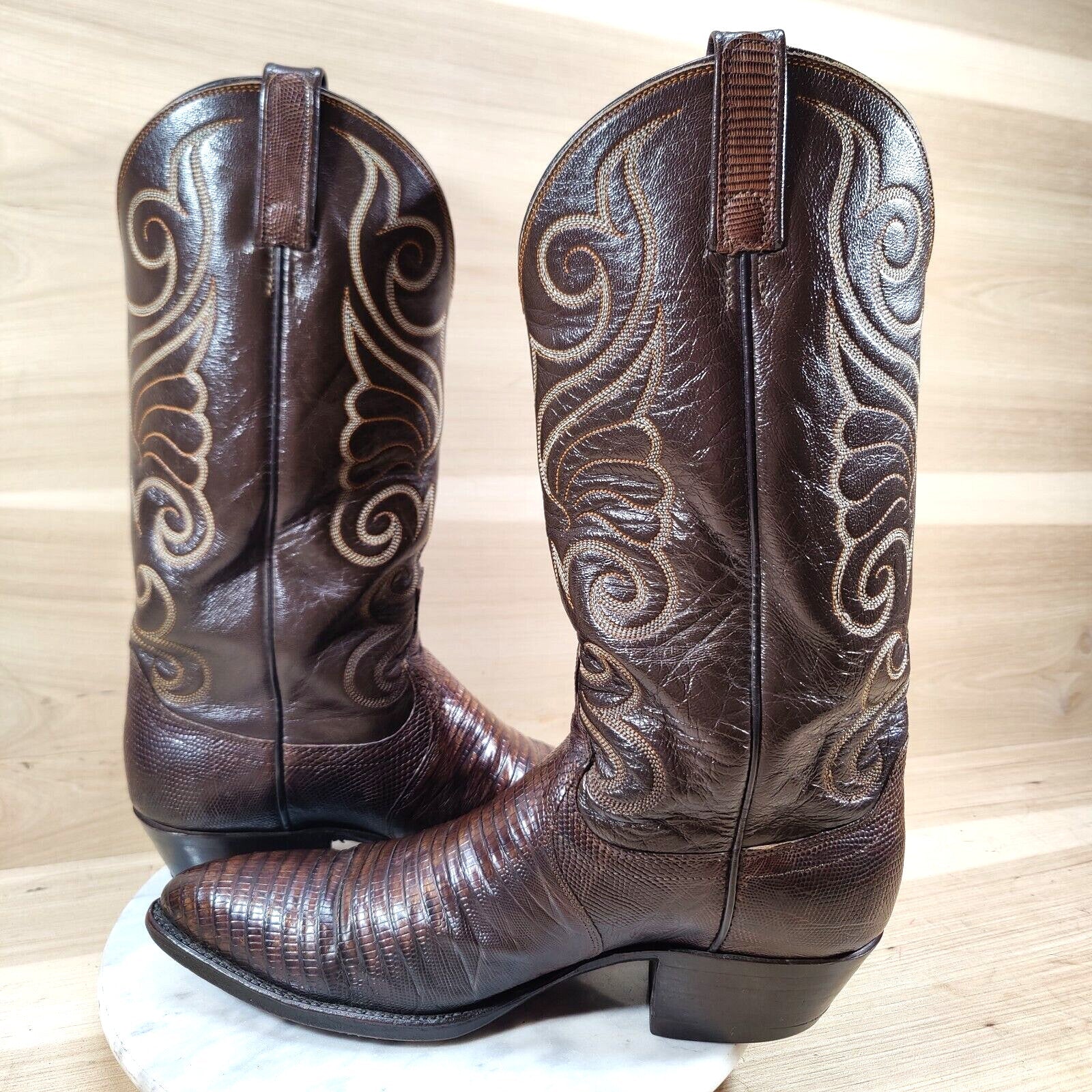 Vintage Dan Post Exotic Lizard Cowboy Boots Mens 10 D Western Teju