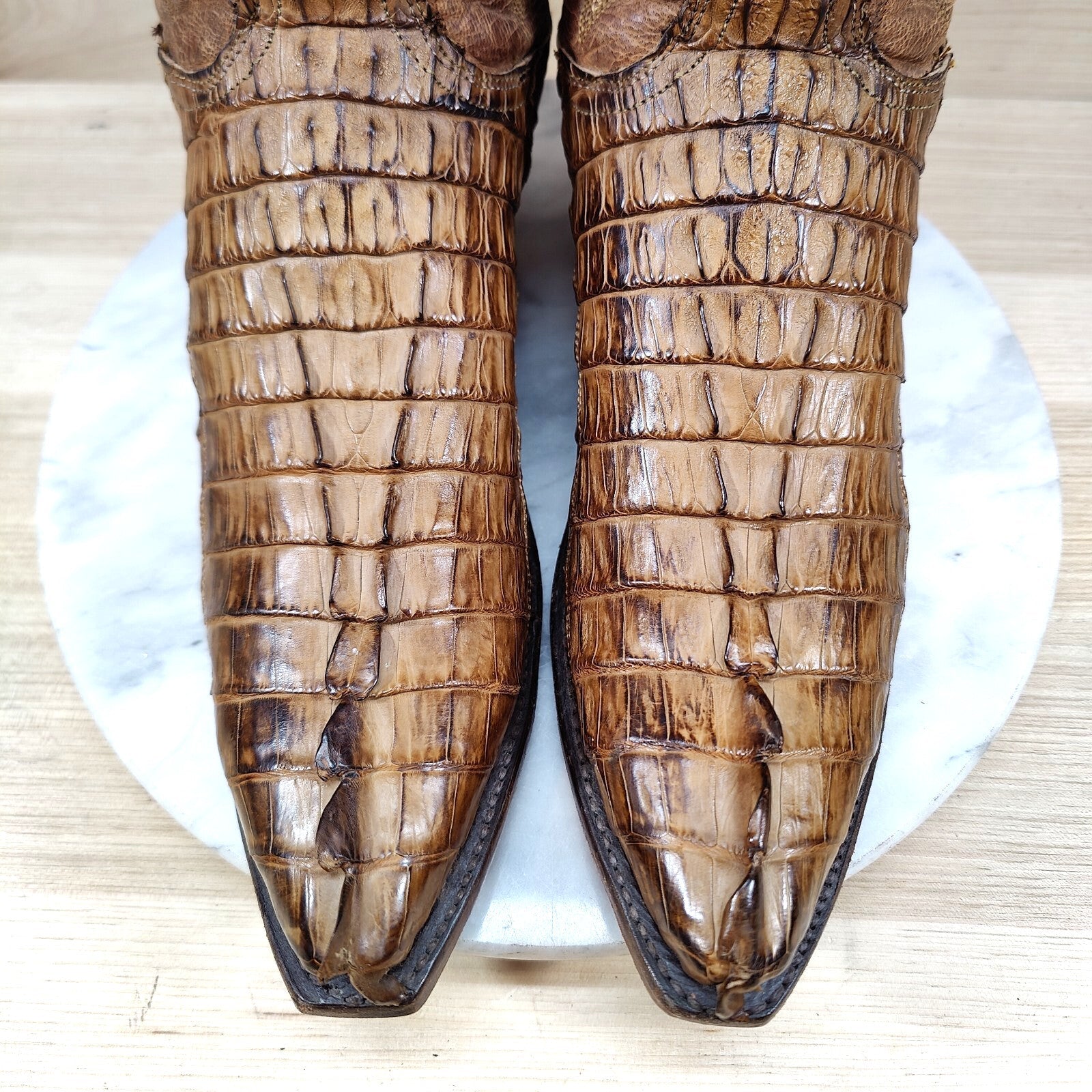 Lucchese 1883 Caiman Tail Western Boots Women 8.5 B Brown Cowboy Exotic