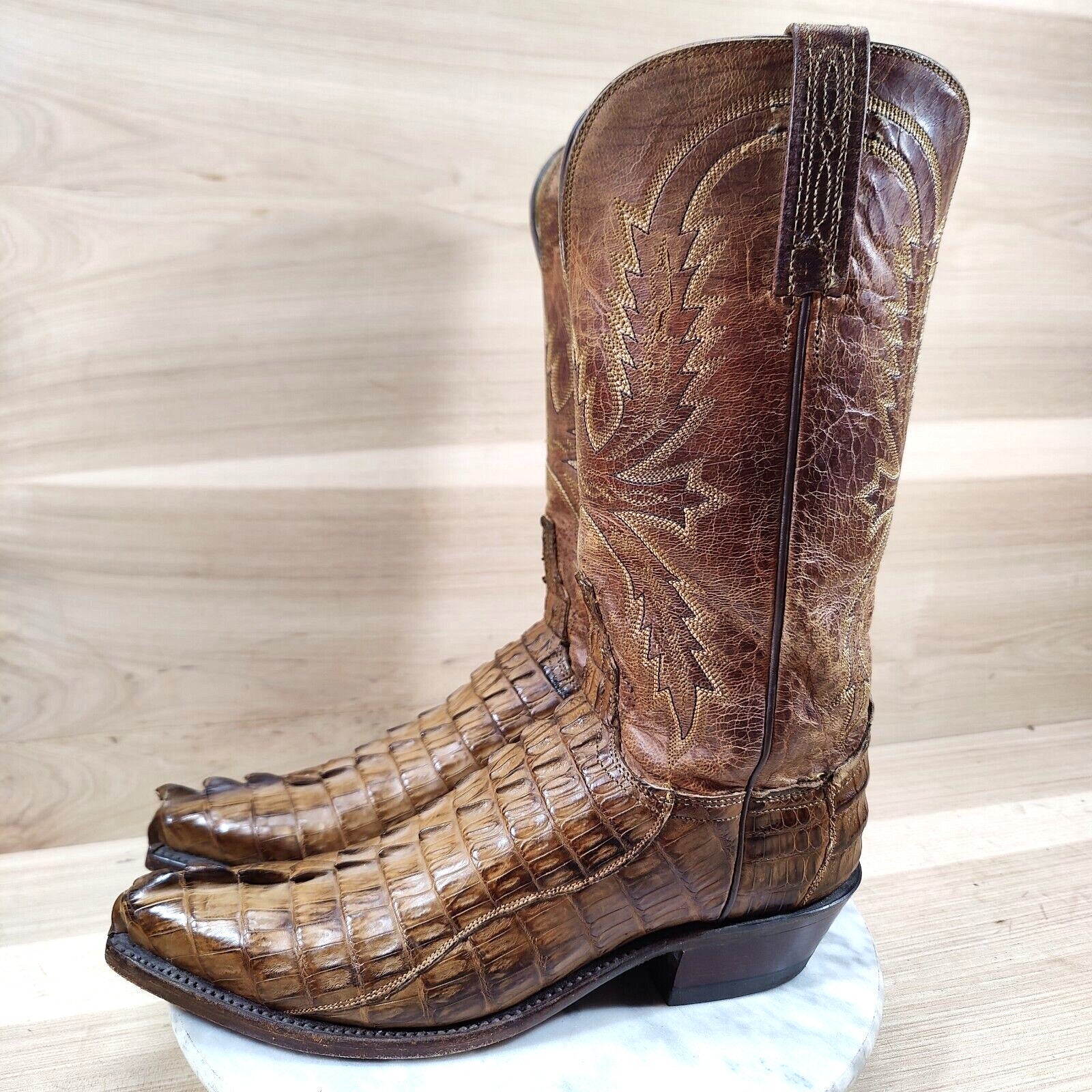 Lucchese 1883 Caiman Tail Western Boots Women 8.5 B Brown Cowboy Exotic