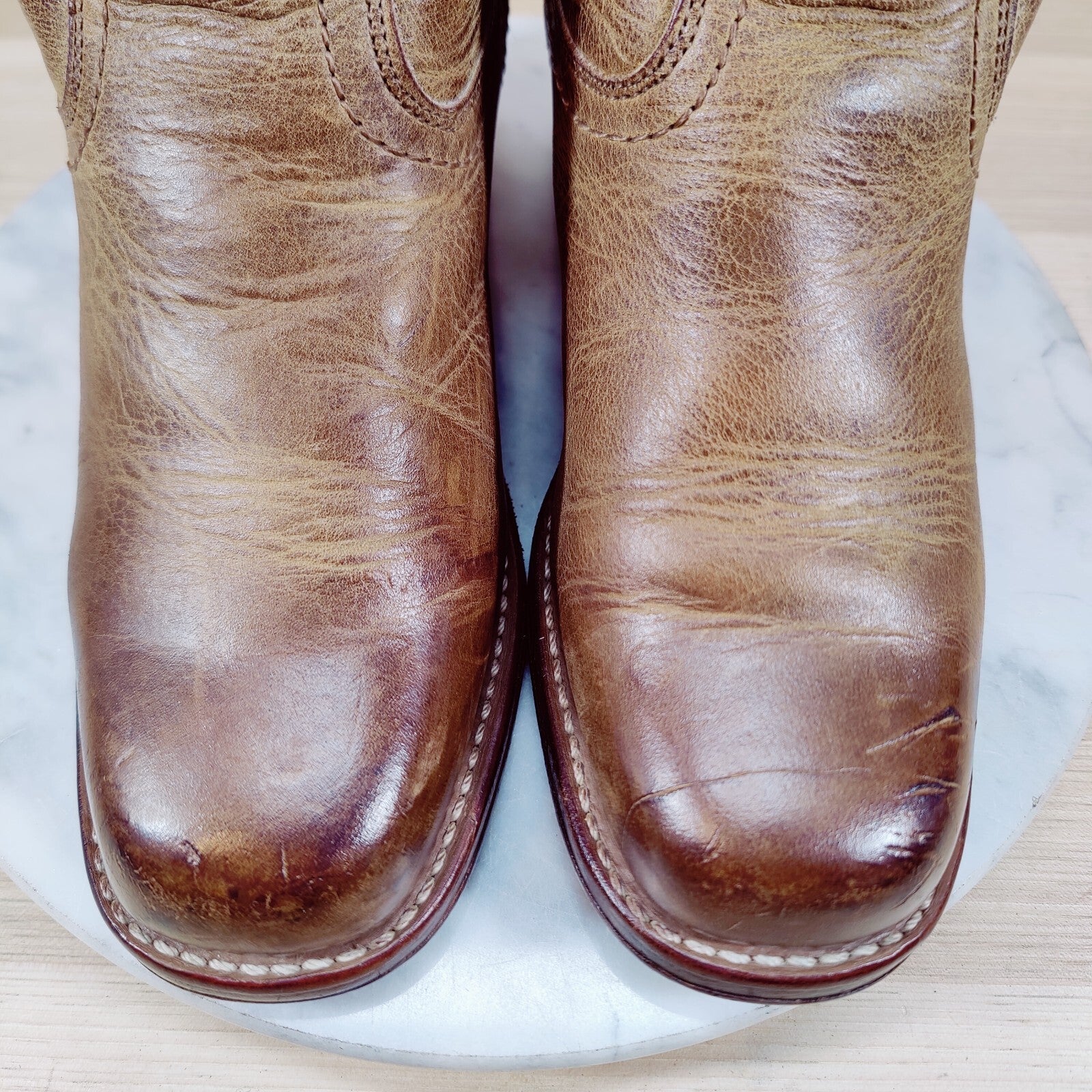 Vintage Frye Campus Boots Women 6 M Golden Brown Square Toe 14L Distressed