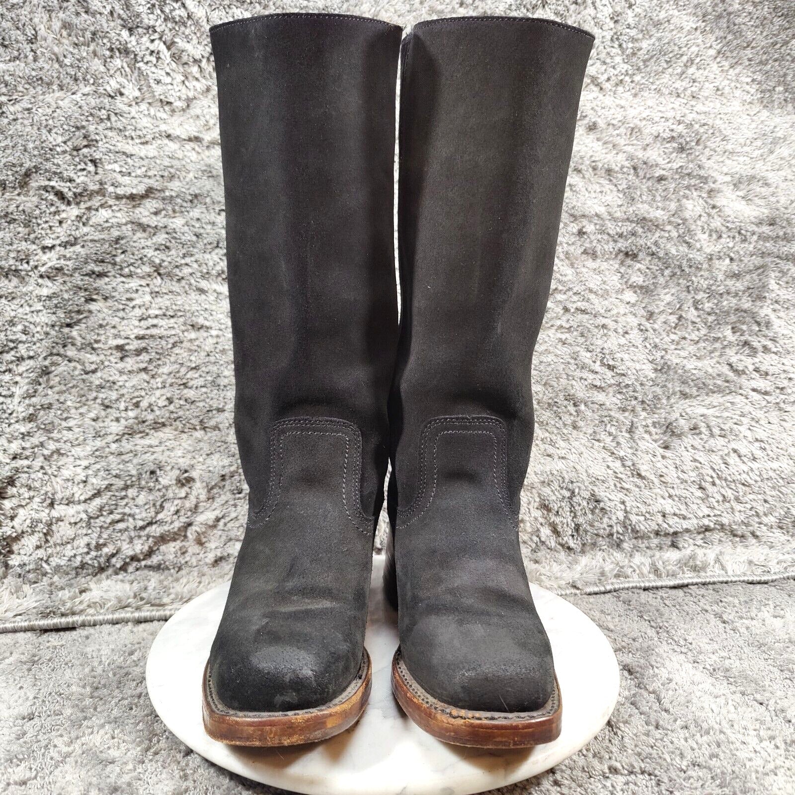 Frye Campus Suede Boots Womens 8 Black Square Toe 14L
