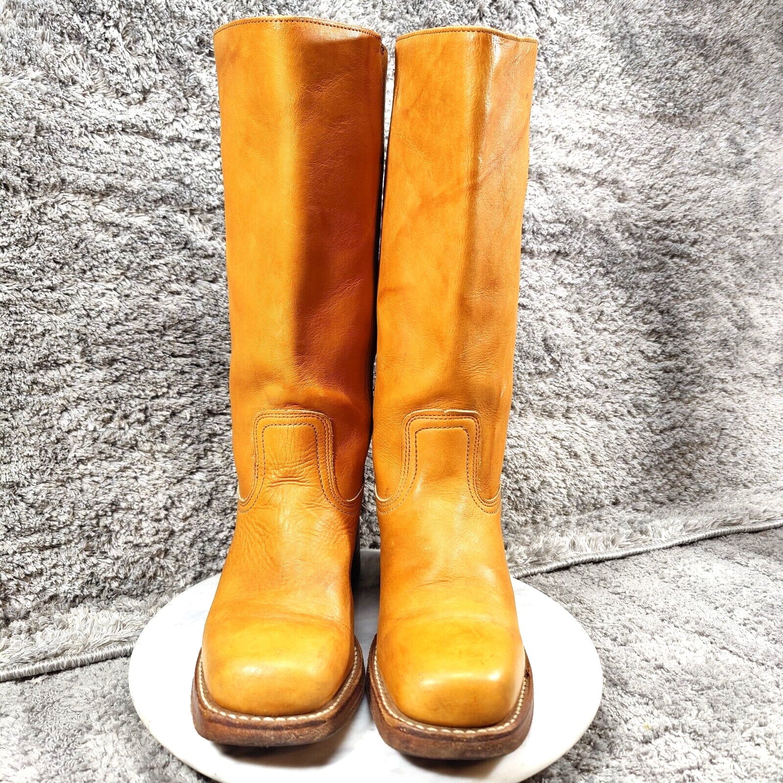 Vtg Frye Campus Boots Womens 9.5 Sunrise Orange Square Toe 14L Marbled