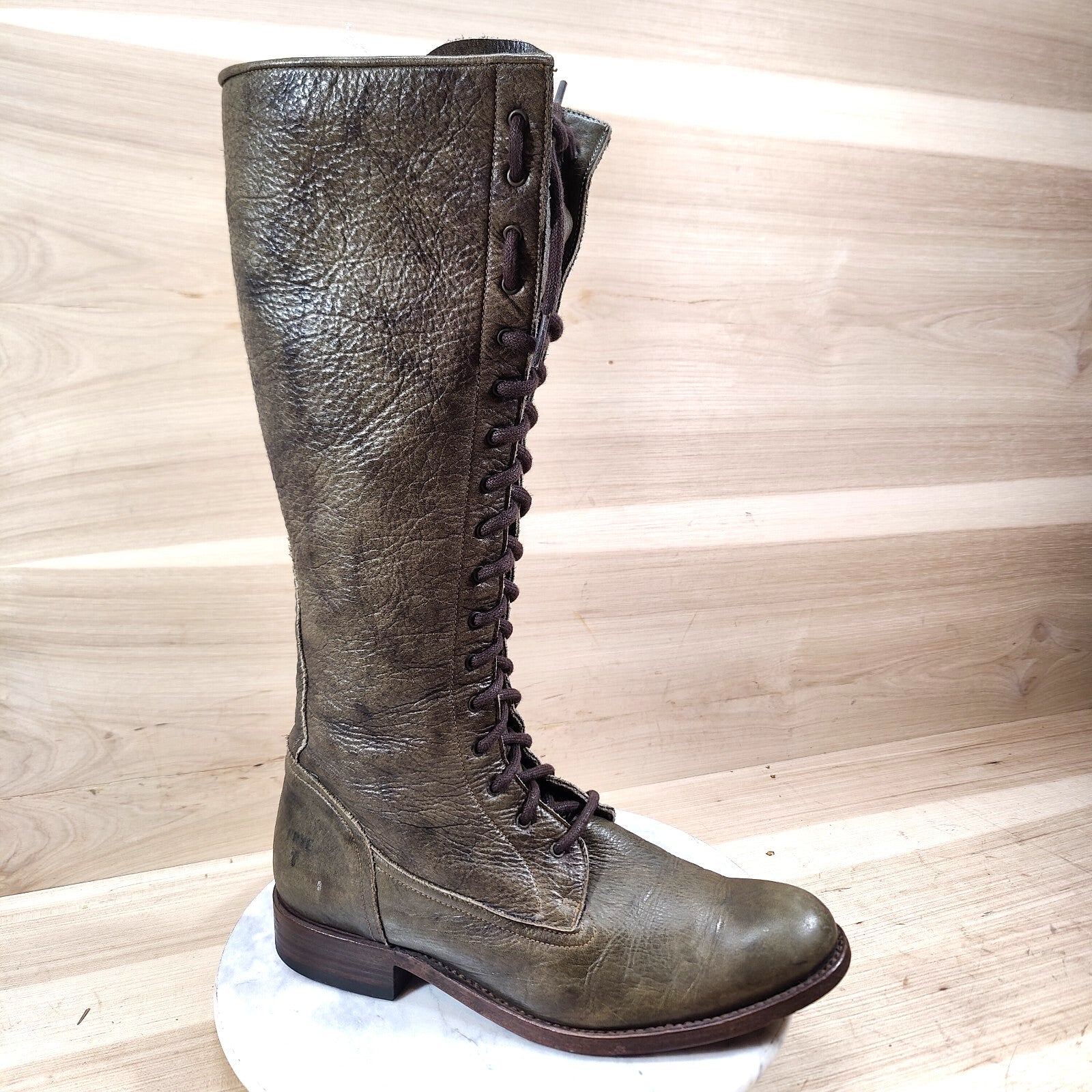 Vintage Frye Vienna Tall Lace Up Boots Women 9.5 M Green Combat Knee High