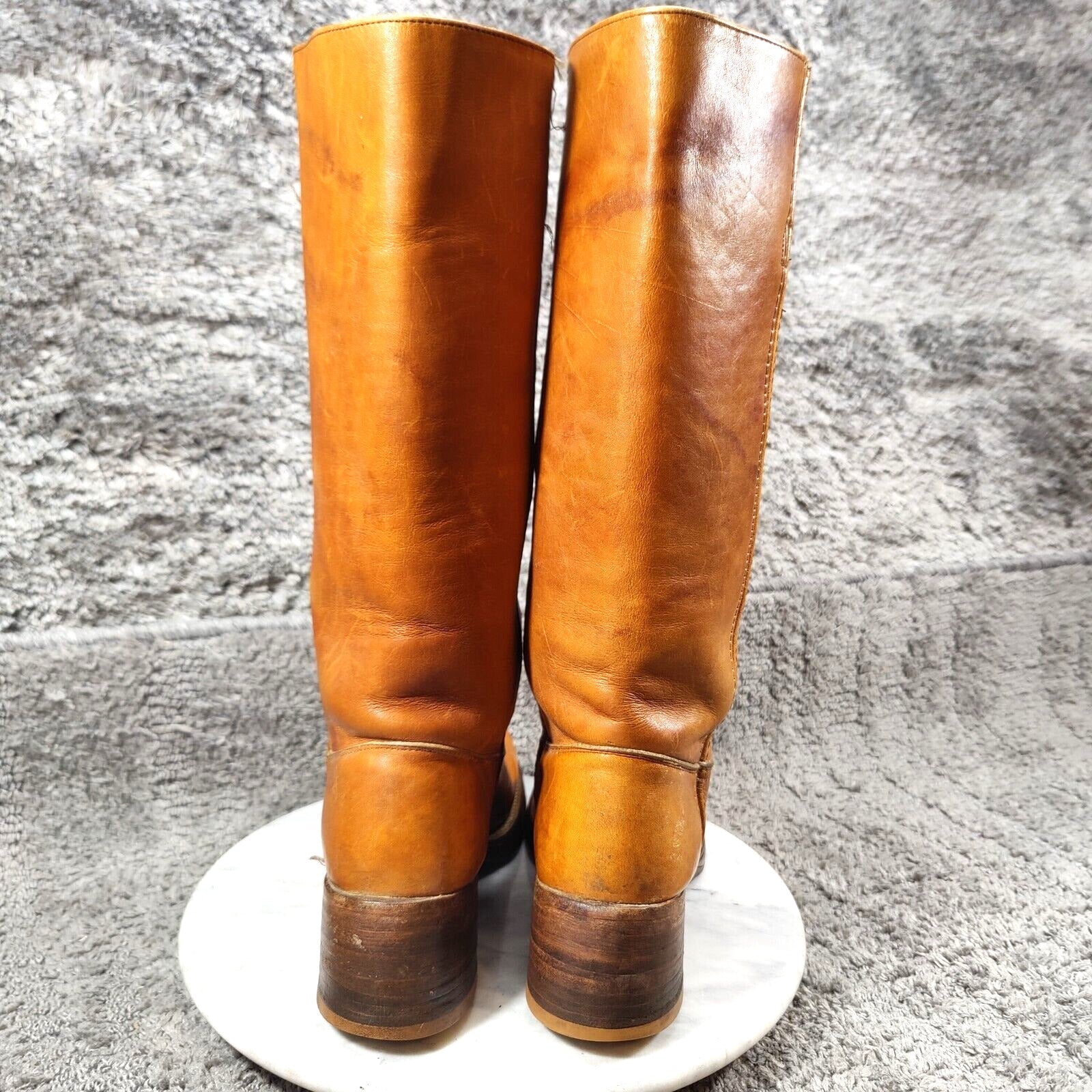 Vtg 60s 70s Frye Campus Boots Womens 7 Orange Tan Square Toe Black Label