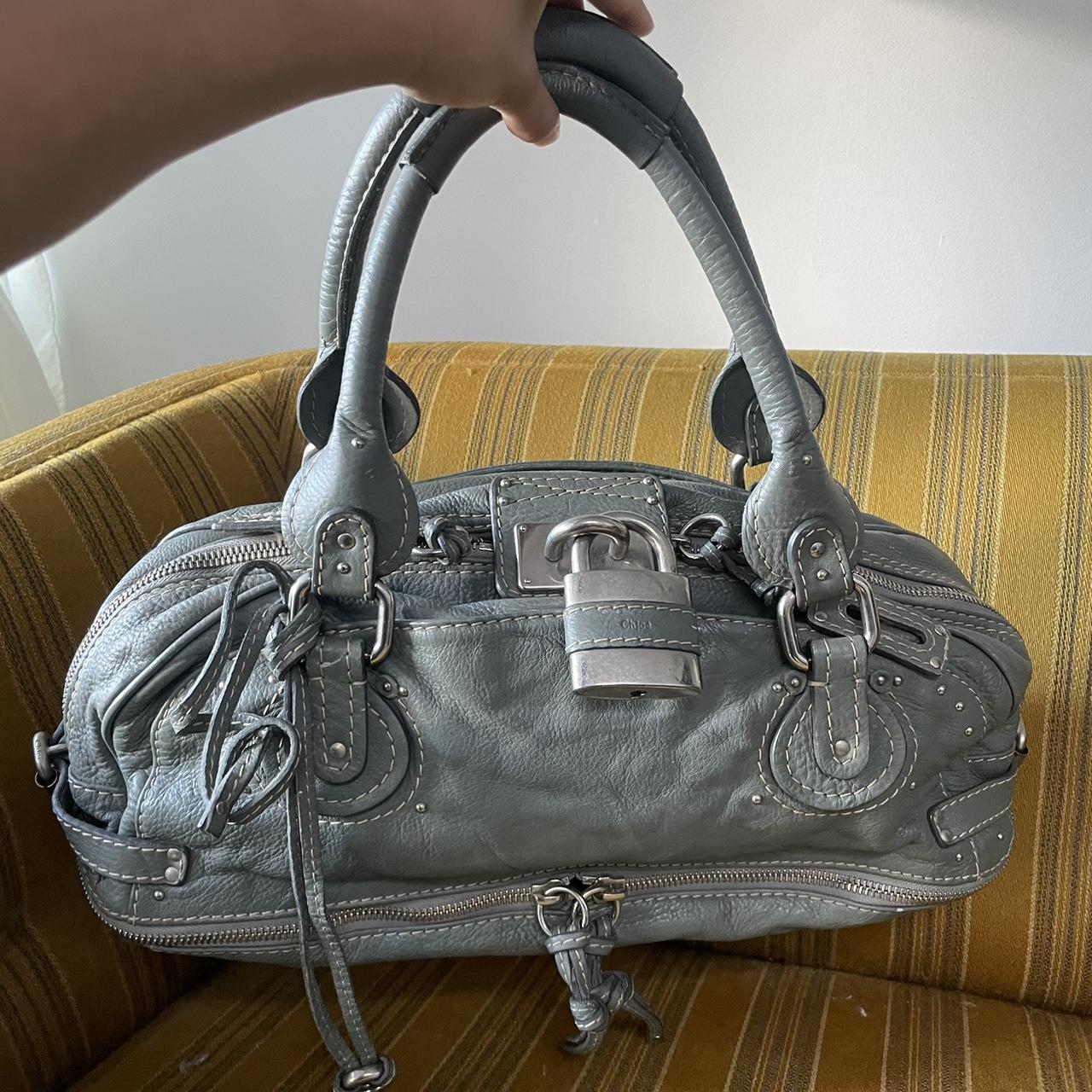 🔥 Authentic Vintage Chloé Paddington Zippy Satchel Bag in Grey Blue Leather Pre-owned 🔥