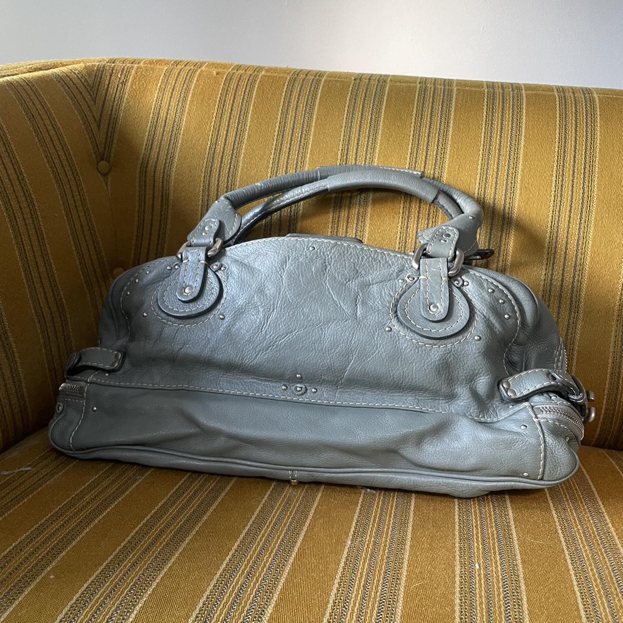 🔥 Authentic Vintage Chloé Paddington Zippy Satchel Bag in Grey Blue Leather Pre-owned 🔥