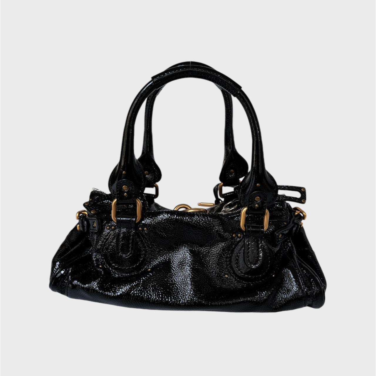 🔥 Authentic CHLOE Paddington black patent leather shoulder Bag Pre-owned 🔥