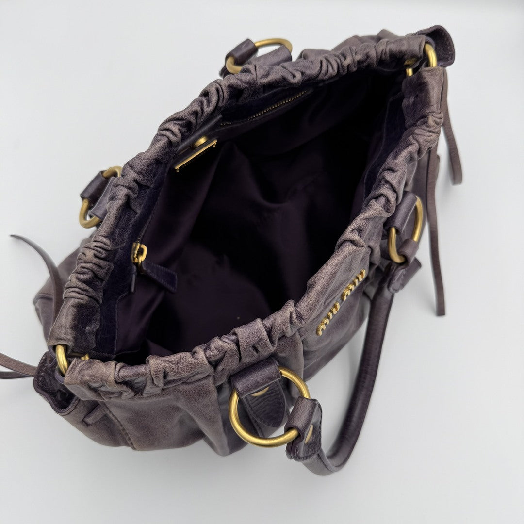 🔥 Authentic Miu Miu Vitello Purple Leather Handbag Pre-owned 🔥