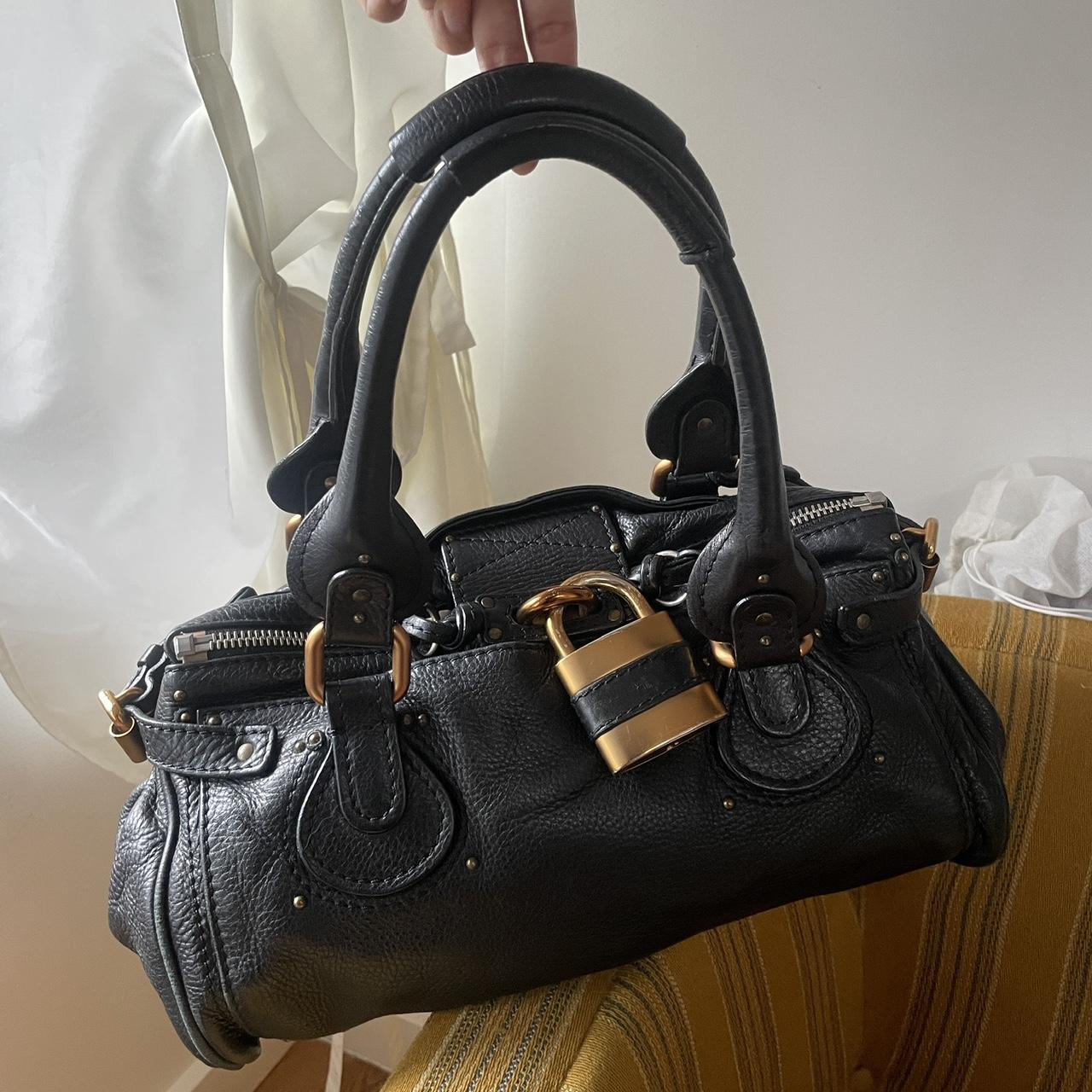 🔥 Authentic Vintage Classic Regular Size Black Leather Chloé Paddington Bag with Brass-toned Hardware Pre-owned 🔥