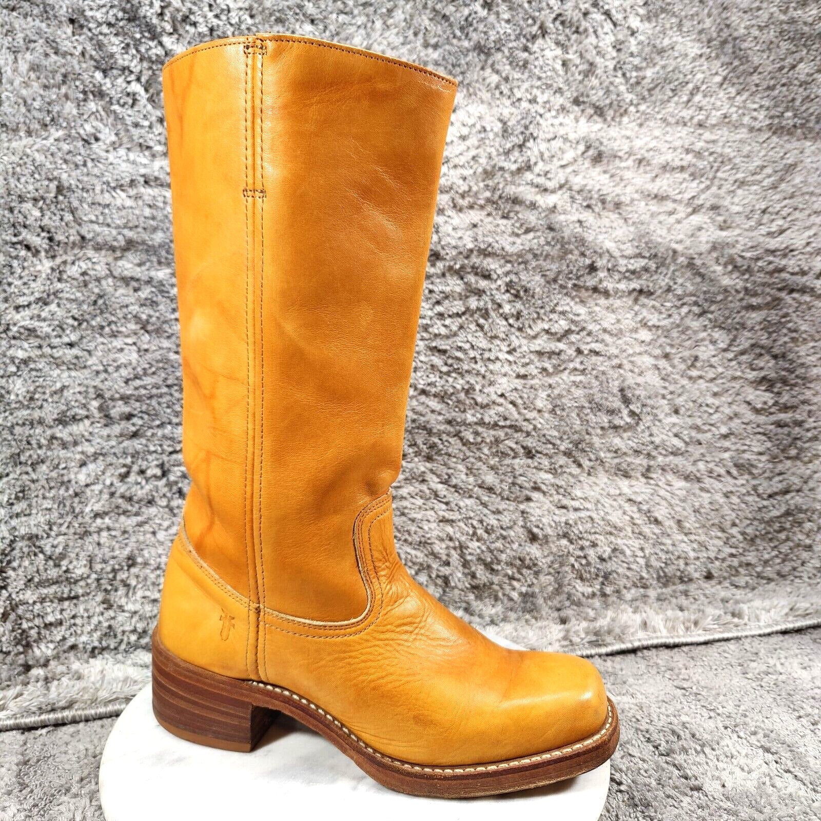 Vtg Frye Campus Boots Womens 9.5 Sunrise Orange Square Toe 14L Marbled