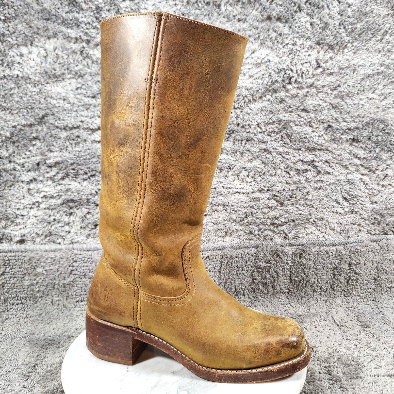 Vtg Frye Campus Boots Womens 8 Golden Brown Western Square Toe 14L Distressed