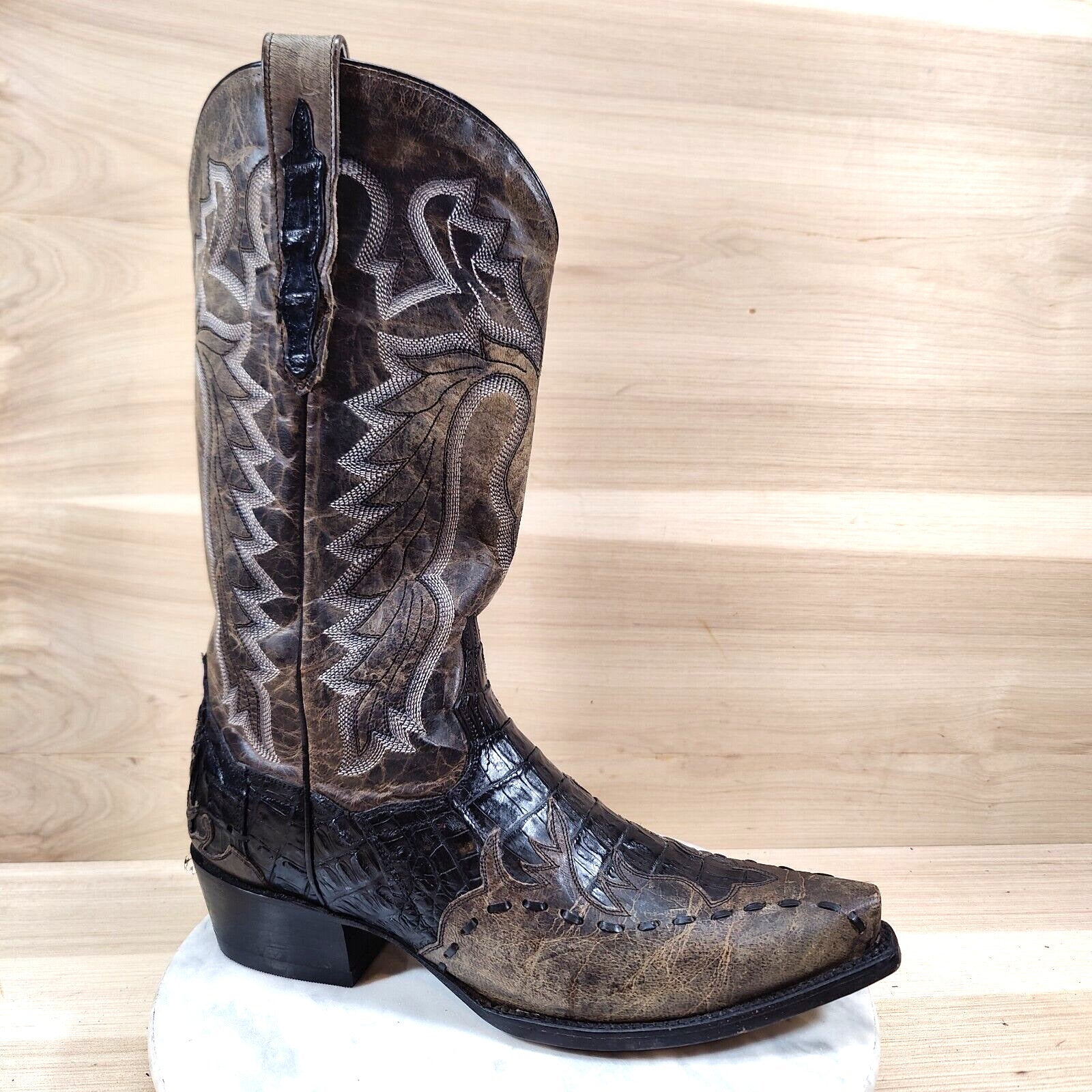 Dan Post Caboose Caiman Cowboy Boots Mens 9 Brown Black Exotic Alligator Western