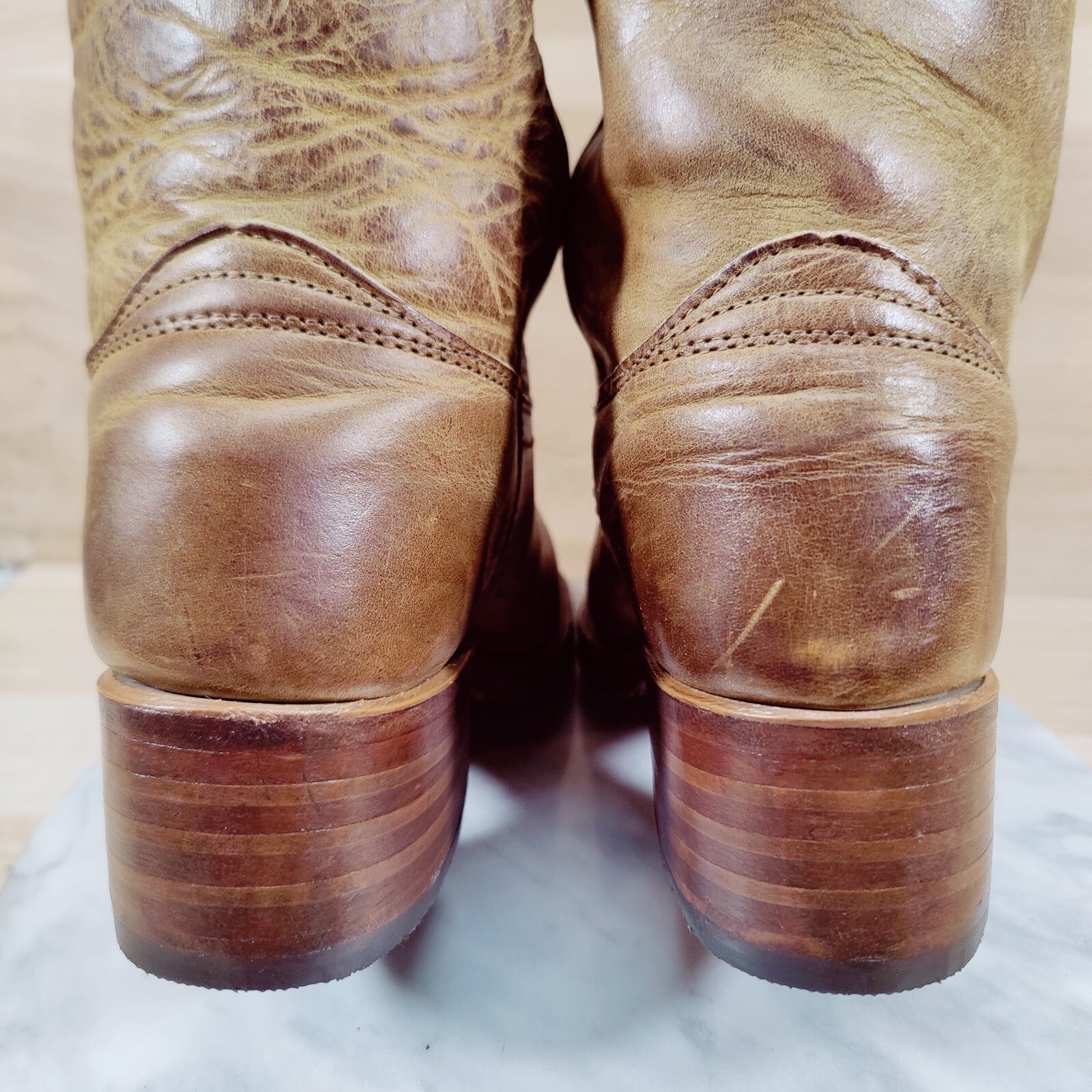 Vintage Frye Campus Boots Women 6 M Golden Brown Square Toe 14L Distressed