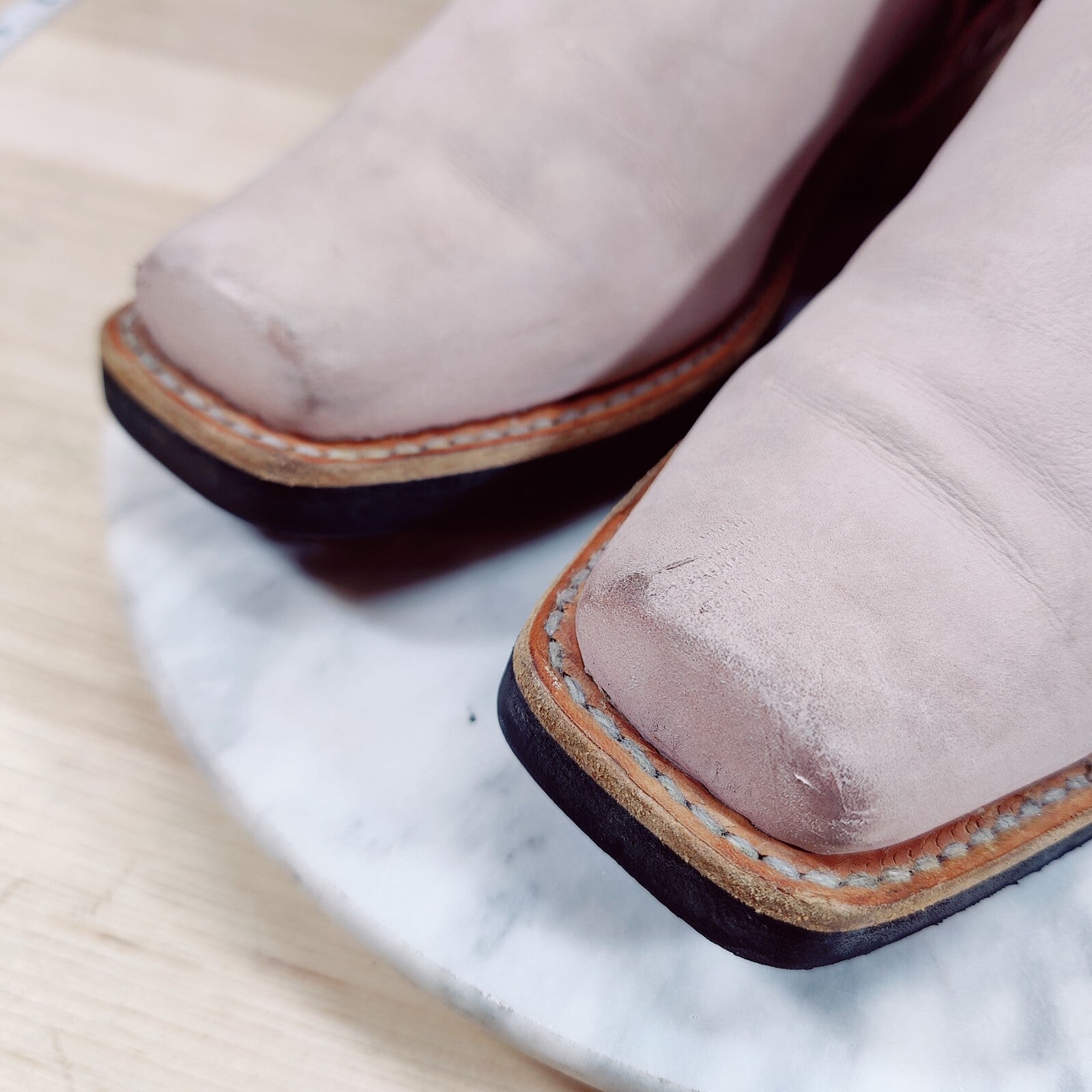 Vintage Frye Harness Flower Boots Womens 7 M Pink 12R Moto Square Toe Western