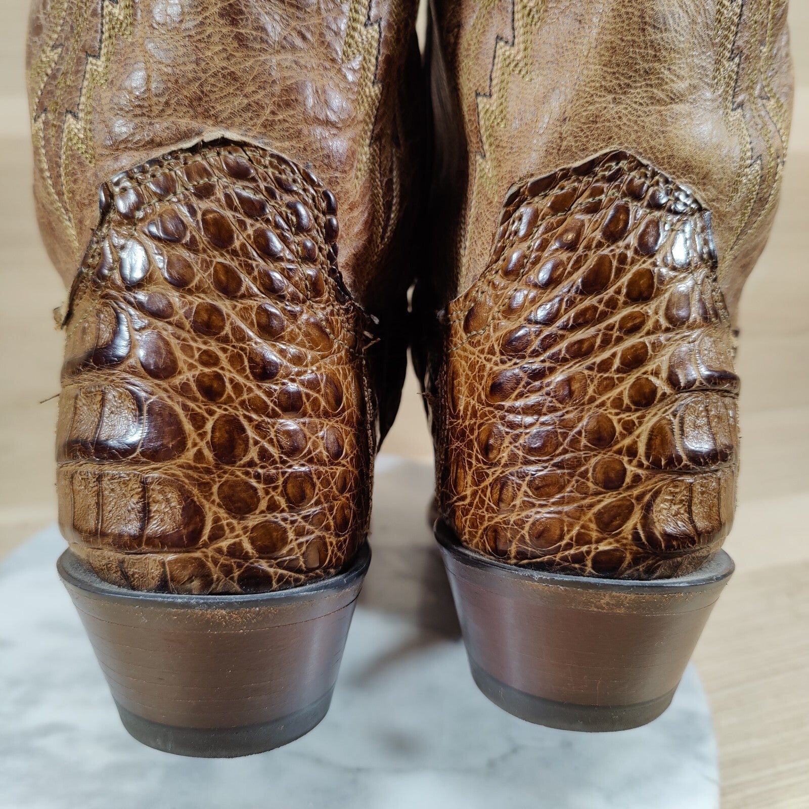 Lucchese 1883 Caiman Tail Western Boots Women 8.5 B Brown Cowboy Exotic