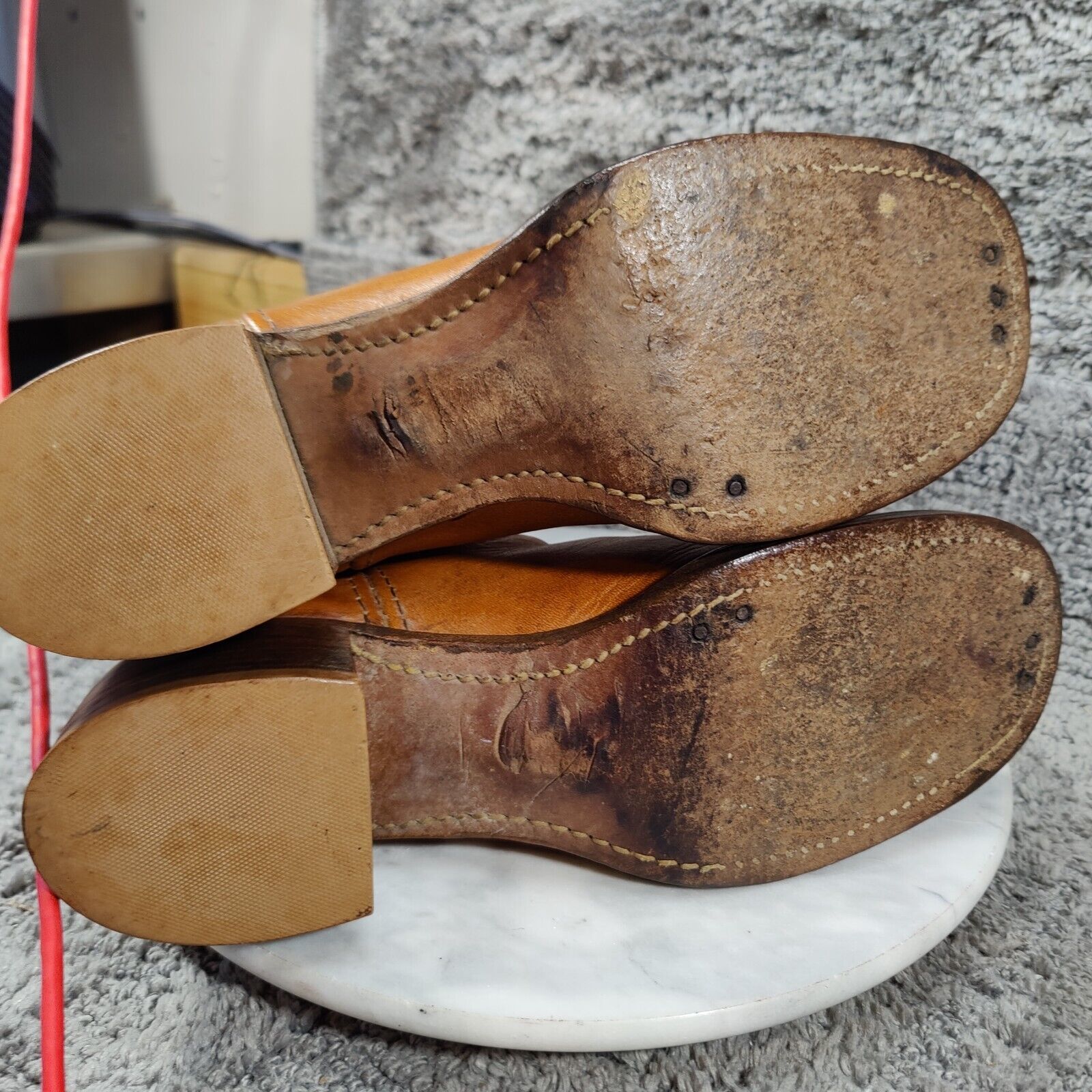 Vtg 60s 70s Frye Campus Boots Womens 7 Orange Tan Square Toe Black Label