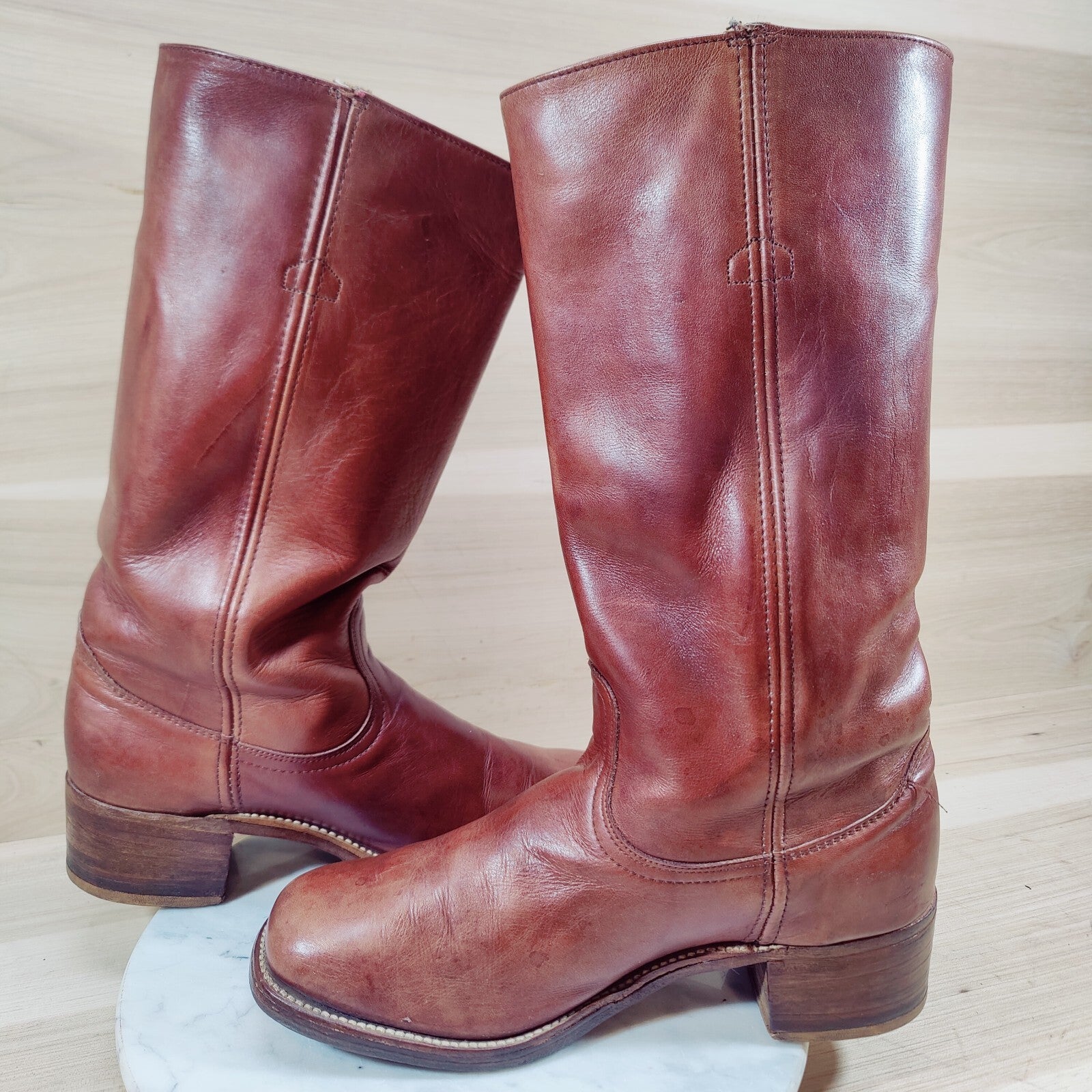 Vintage 80s Frye Campus Boots Women 10.5-11 / Men 9.5 D Brown Cognac Square Toe