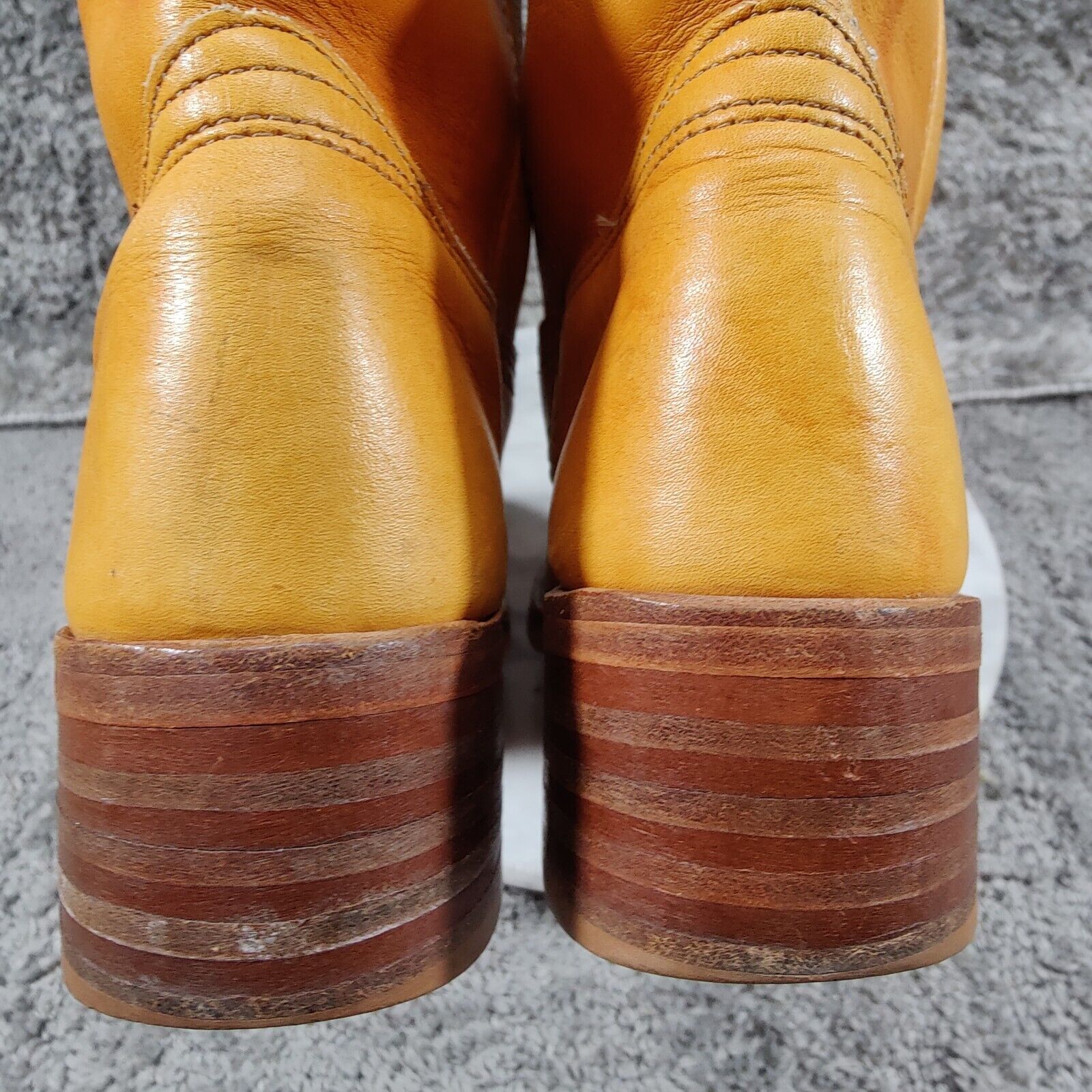 Vtg Frye Campus Boots Womens 9.5 Sunrise Orange Square Toe 14L Marbled