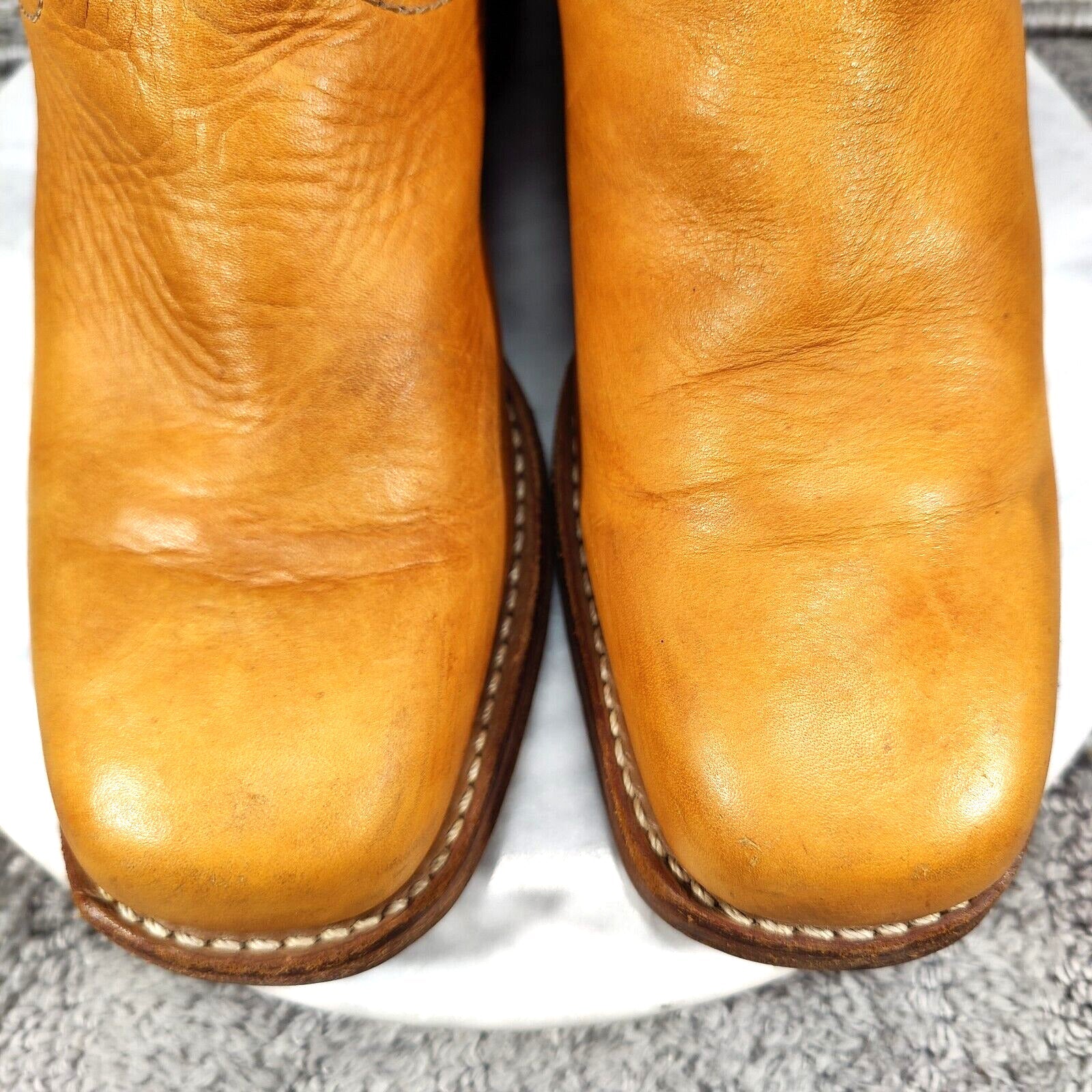 Vtg Frye Campus Boots Womens 9.5 Sunrise Orange Square Toe 14L Marbled