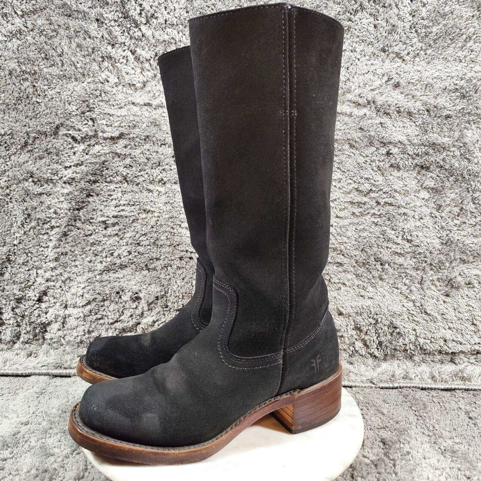Frye Campus Suede Boots Womens 8 Black Square Toe 14L