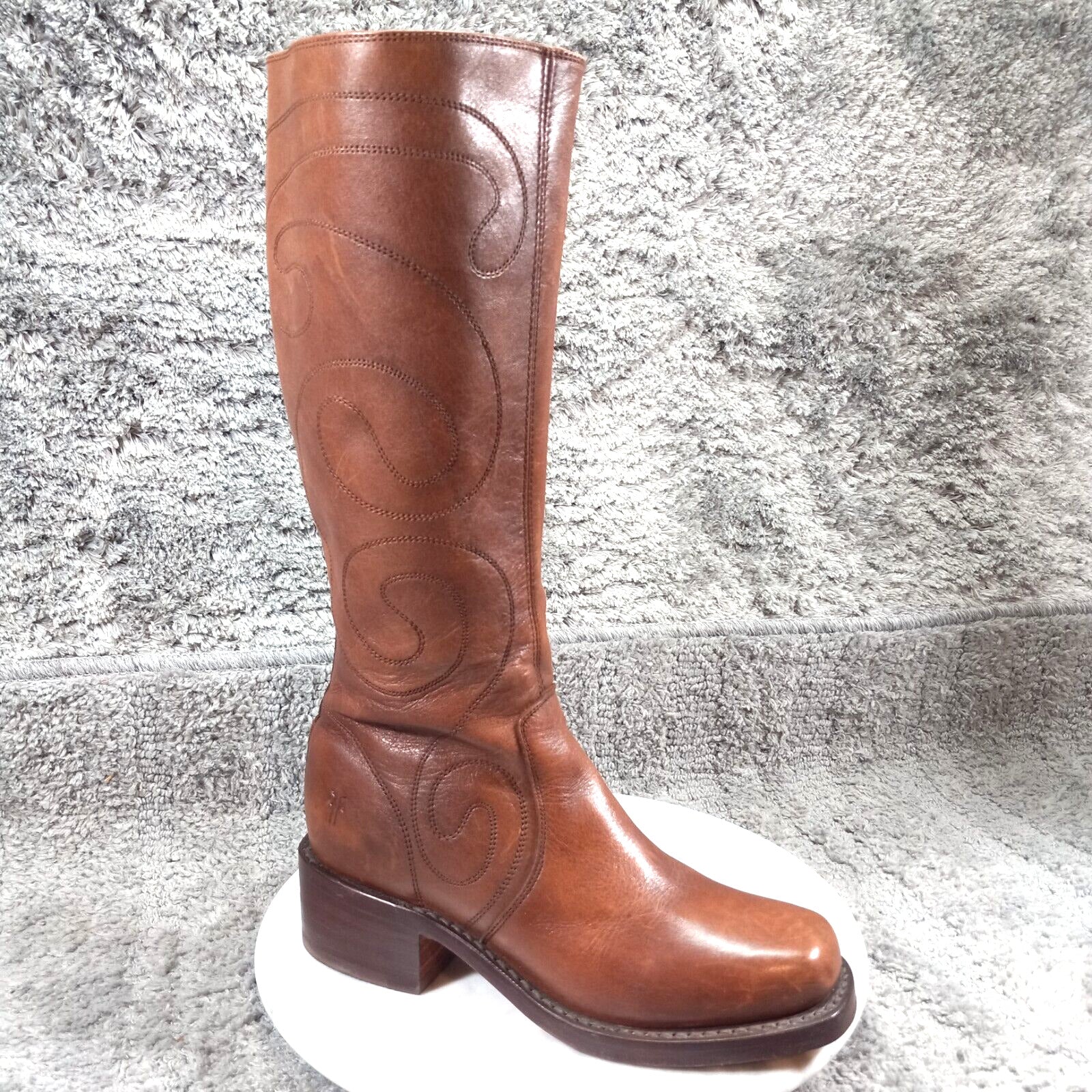 80's Vintage Frye Campus Boots Womens 6.5 Brown Square Toe Stitched Zip Up