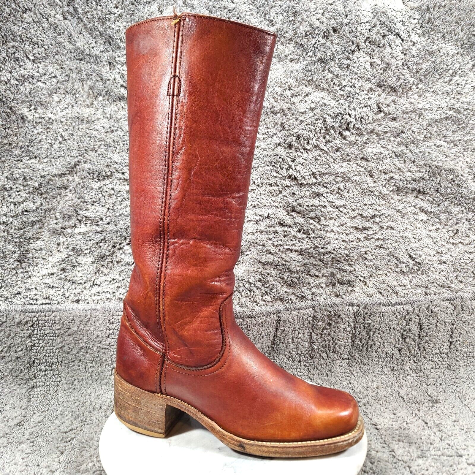 Vtg 60s 70s Frye Campus Boots Womens 9.5 Red Square Toe Black Label Mahogany
