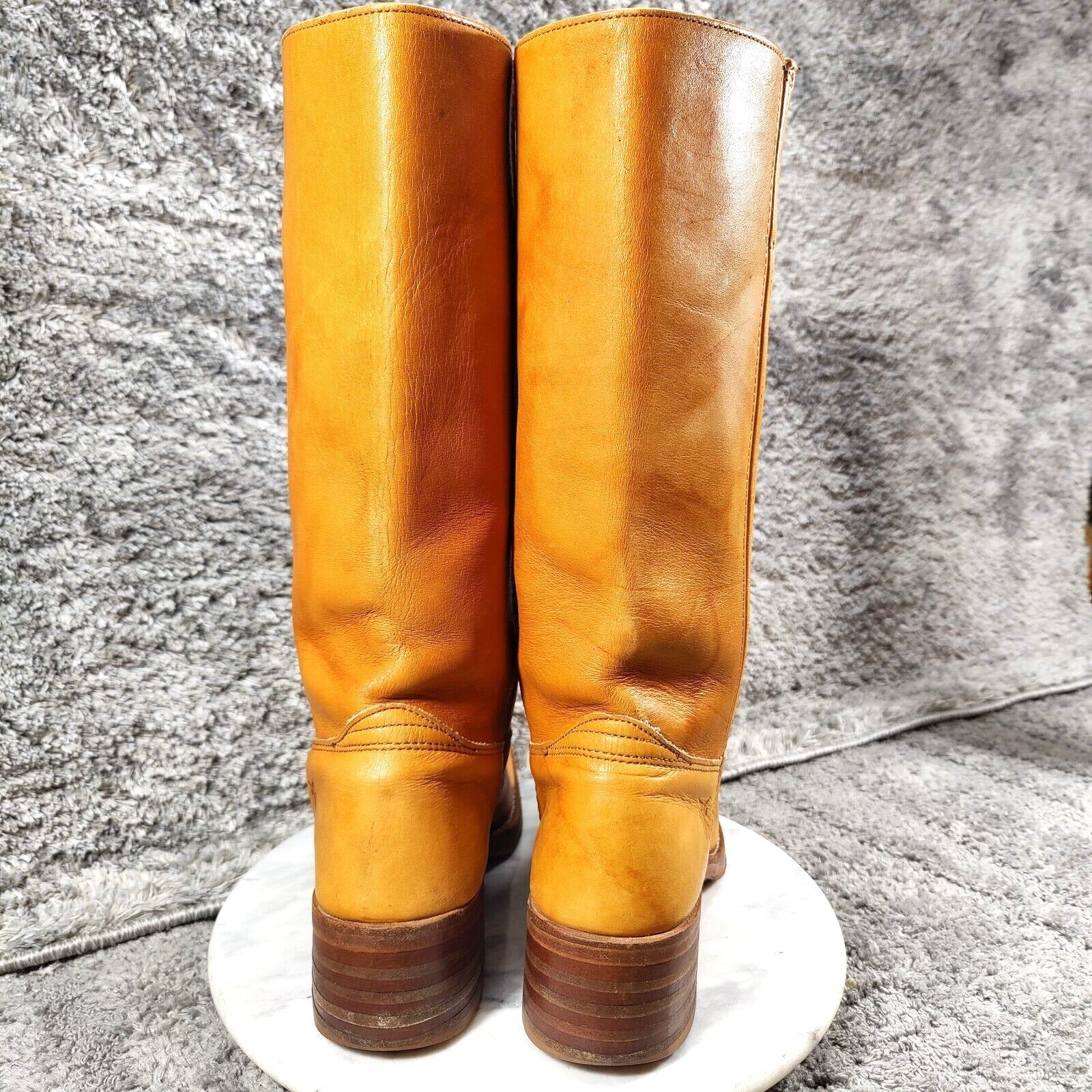 Vtg Frye Campus Boots Womens 9.5 Sunrise Orange Square Toe 14L Marbled
