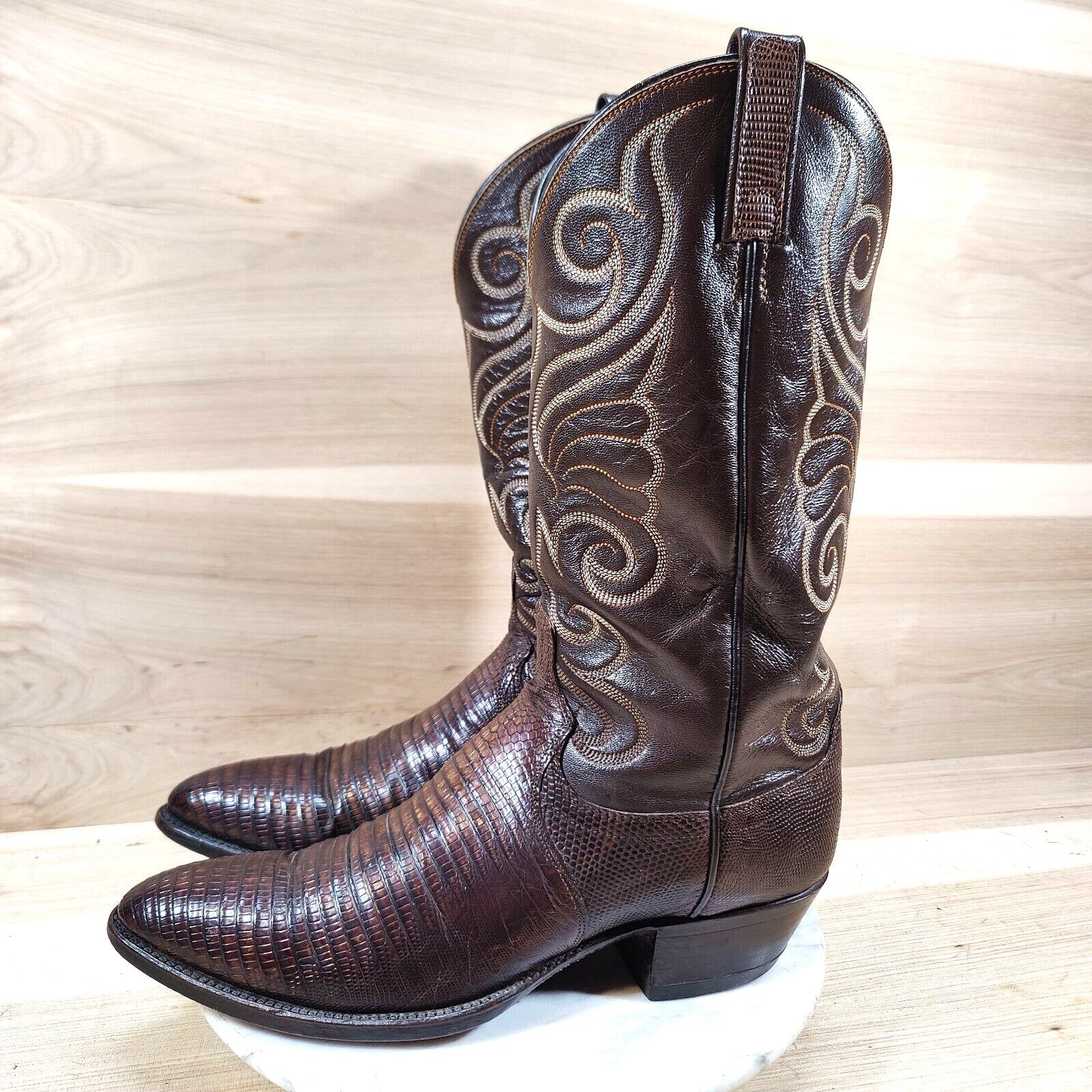 Vintage Dan Post Exotic Lizard Cowboy Boots Mens 10 D Western Teju
