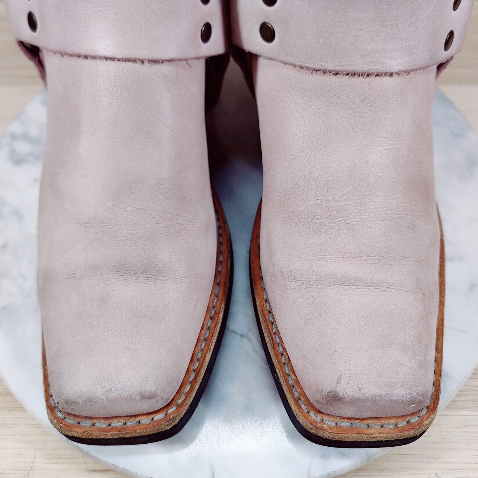 Vintage Frye Harness Flower Boots Womens 7 M Pink 12R Moto Square Toe Western