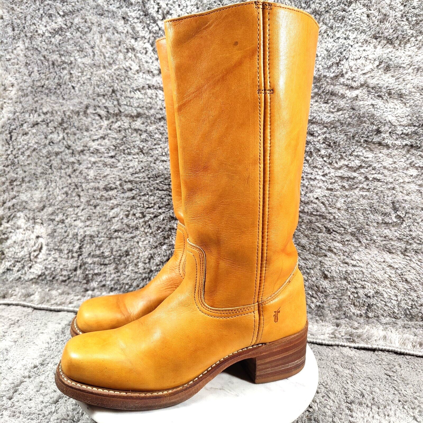 Vtg Frye Campus Boots Womens 9.5 Sunrise Orange Square Toe 14L Marbled