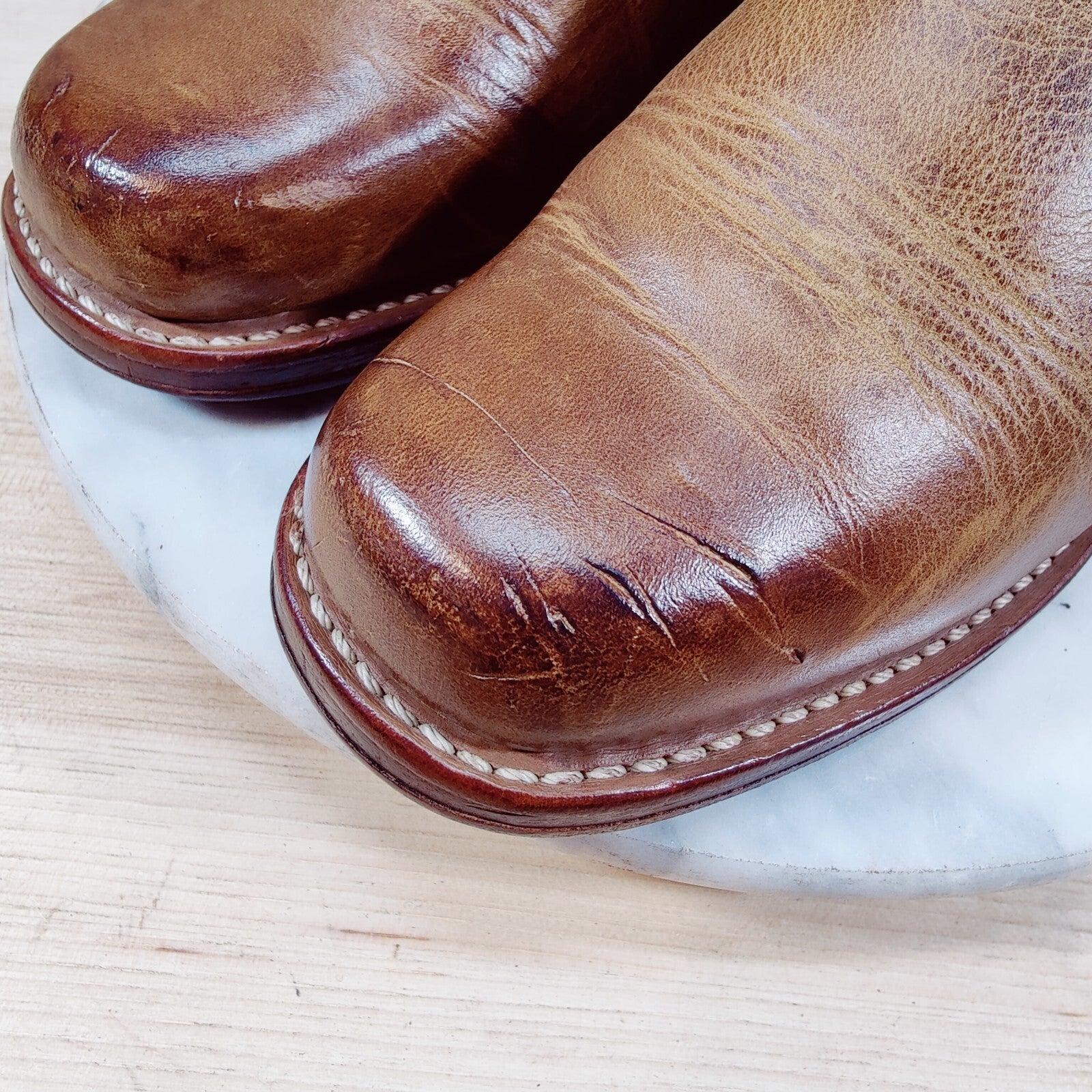 Vintage Frye Campus Boots Women 6 M Golden Brown Square Toe 14L Distressed