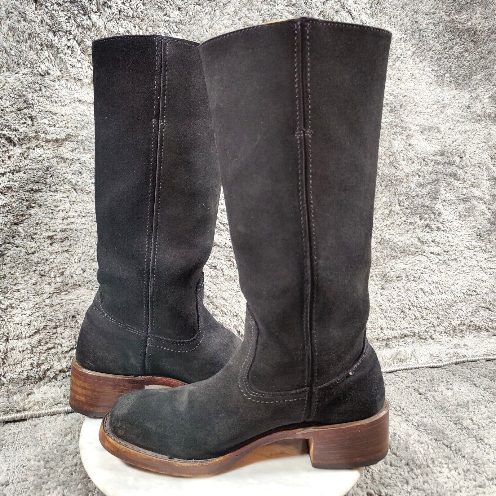 Frye Campus Suede Boots Womens 8 Black Square Toe 14L