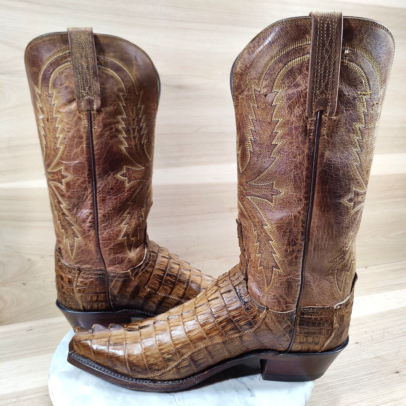 Lucchese 1883 Caiman Tail Western Boots Women 8.5 B Brown Cowboy Exotic