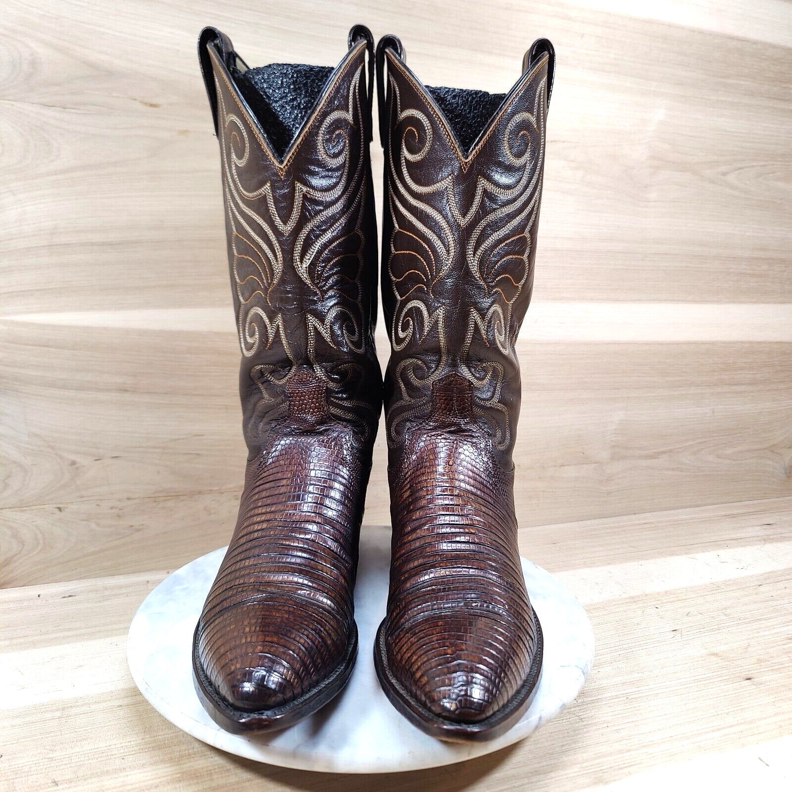Vintage Dan Post Exotic Lizard Cowboy Boots Mens 10 D Western Teju