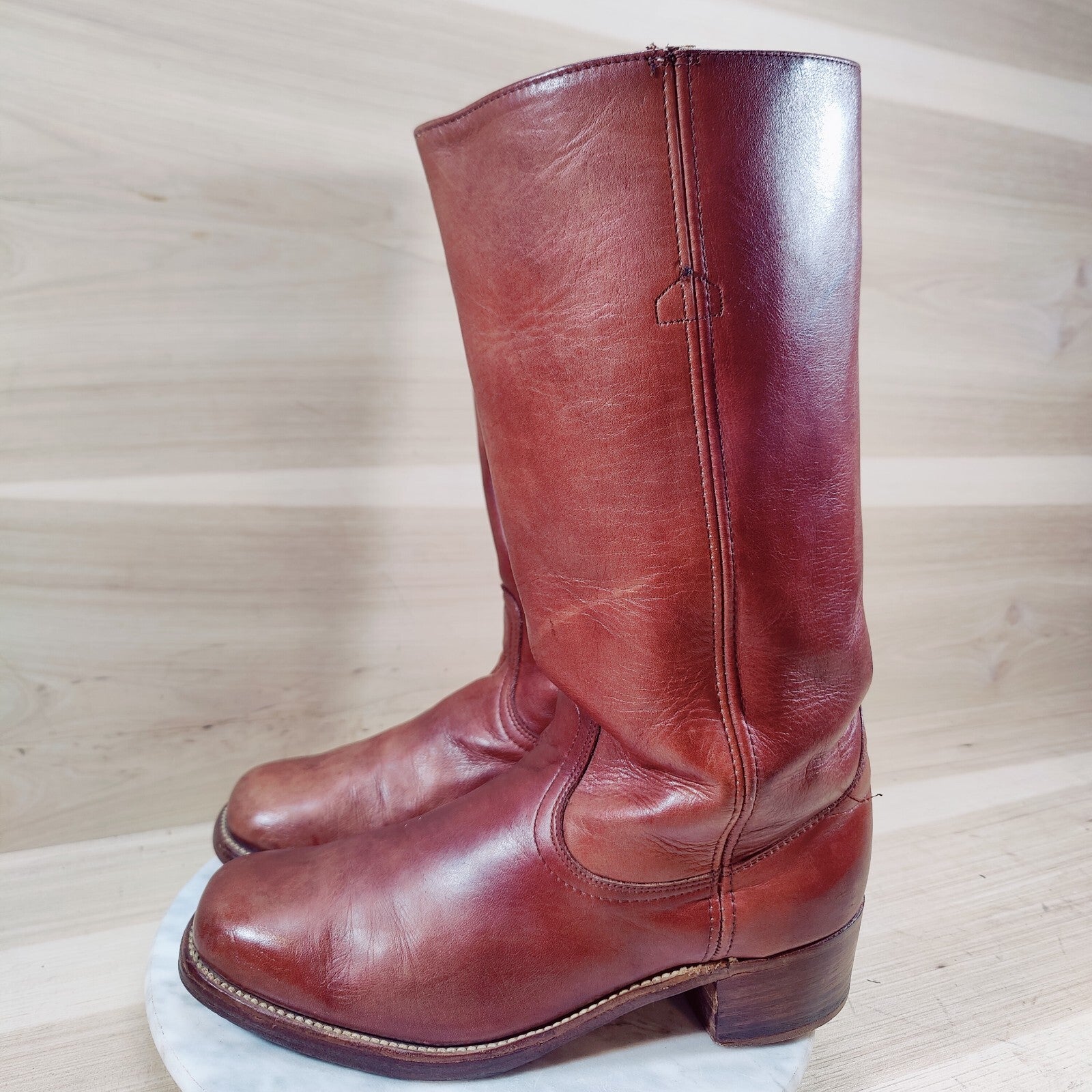Vintage 80s Frye Campus Boots Women 10.5-11 / Men 9.5 D Brown Cognac Square Toe