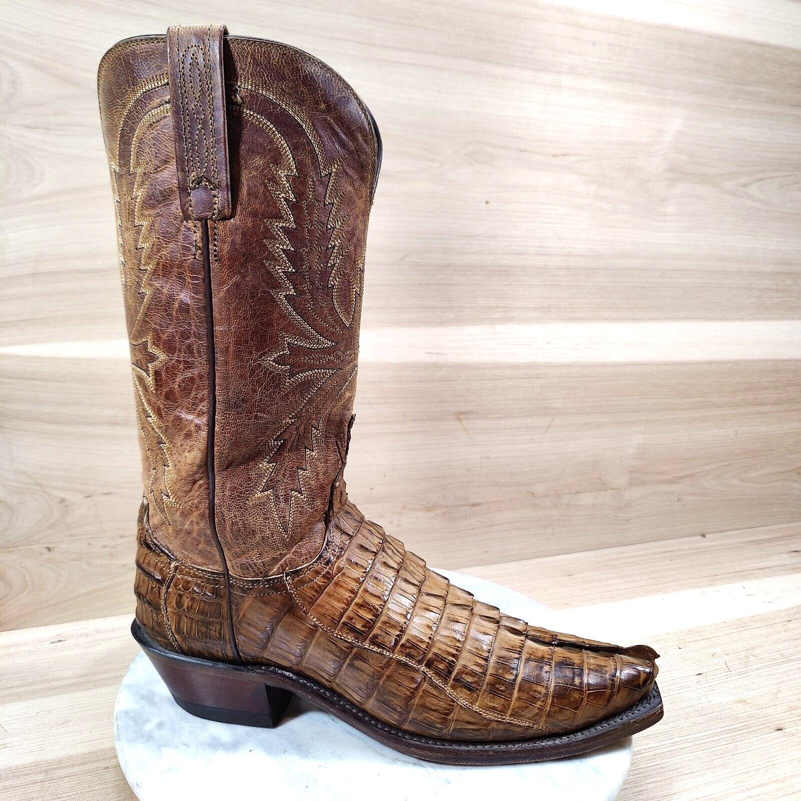 Lucchese 1883 Caiman Tail Western Boots Women 8.5 B Brown Cowboy Exotic